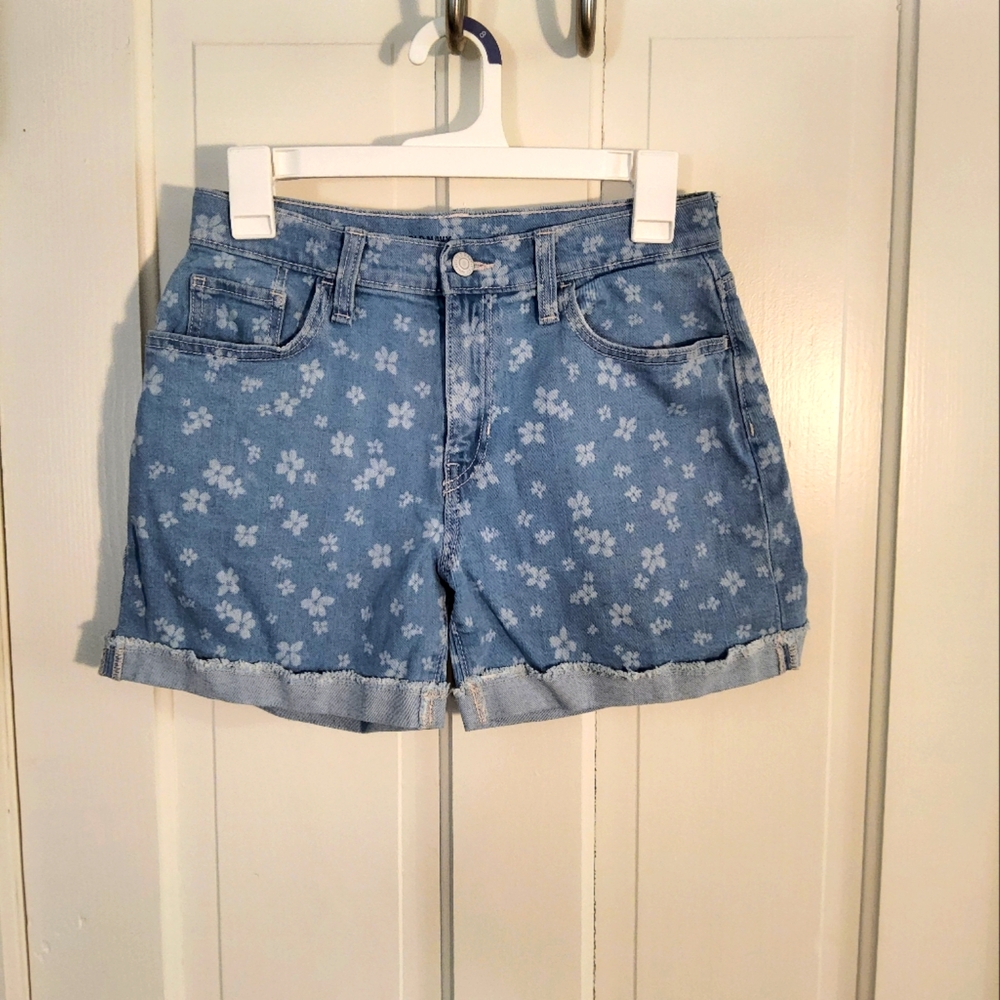 Old Navy girls denim shorts washed flower pattern
